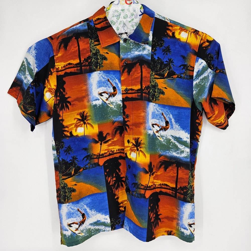 Vintage Icebox Shirt Mens XL Hawaiian Button Up Camp Casual Surfing Palm Trees‎